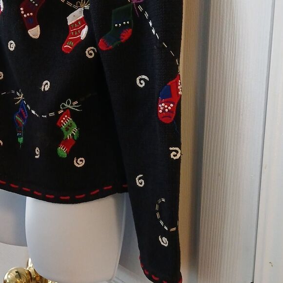 Planet & Co  Petite black holiday Christmas stocking cardigan Sz SP - Picture 5 of 11
